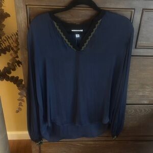 NWOT Current Air Women's Blue Blouse with Black and Olive Trim